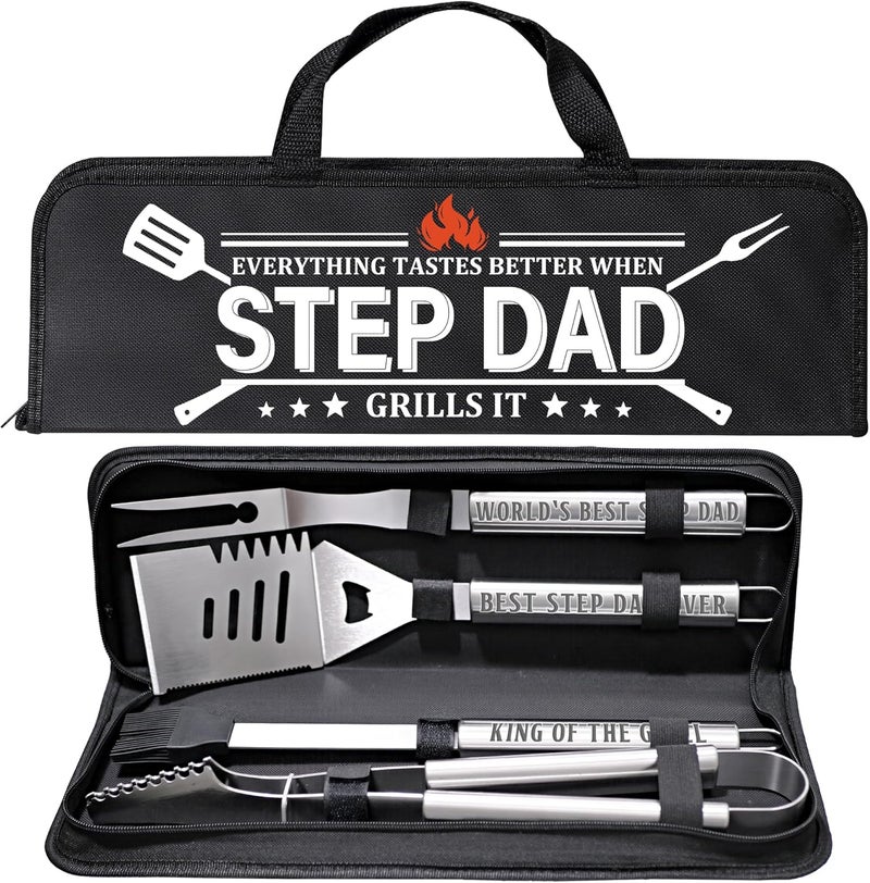 LEWARAN Step Dad Gifts, Gift for Stepdad from Step Daughter on Christmas Grilling Accessories, Heavy Duty Stainless Steel Grill Set BBQ Grill Tools for Outdoor Grill with Aluminum Case, Camping Grill Utensils - Image 1